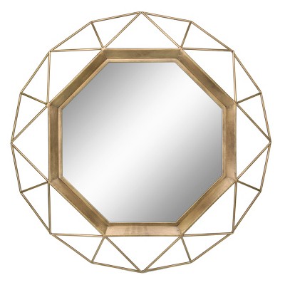 28.3" x 28.3" Metal Octagon Decorative Mirror Antique Gold - Stonebriar Collection: Modern Round No Assembly Wall Mount