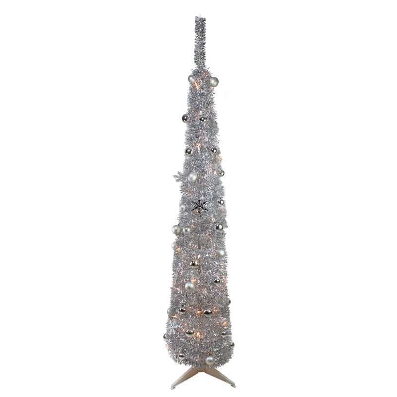 Northlight 6' Pre-Lit Silver Pre-Decorated Pop-Up Artificial Christmas Tree, 1 of 6