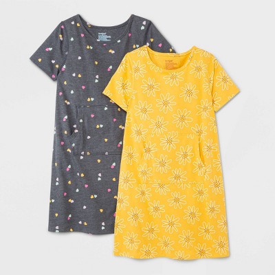 Girls' 2pk Adaptive Dress - Cat & Jack™ Medium Mustard Yellow/Charcoal Gray