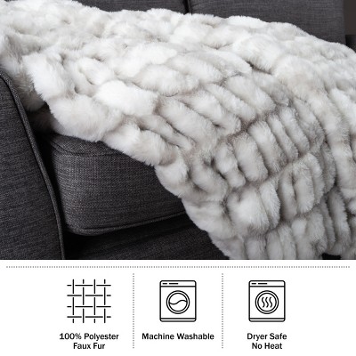 Gray Queen Size Jacquard Faux Fur Blanket