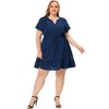 Agnes Orinda Women's Plus Size Elegant Short Sleeve Tie Waist Ruffle Hem At Knee Dresses - 3 of 4
