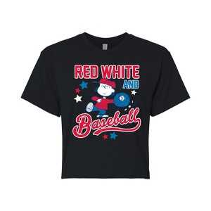 Women's - Peanuts - Lucy Red White and Baseball Cropped Graphic T-Shirt - 1 of 4