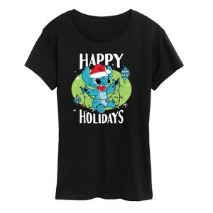 Women's - Lilo and Stitch - Happy Holidays Christmas Short Sleeve Graphic T-Shirt - 1 of 4