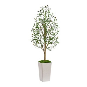 Aoibox Artificial Olive Tree, Lifelike Faux Silk Plant for Indoor Decor, Large White Tall Planter, Perfect for Living Room, Office, or Entryway - 1 of 4
