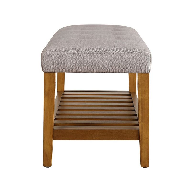 Simple Relax Fabric and Wood Bench in Light Gray and Oak Finish, 3 of 5