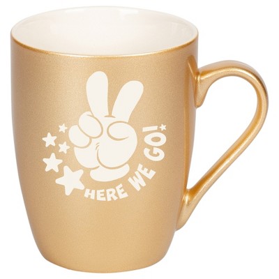 100 North Peace Sign 10 Ounce Vegas Gold Metallic Finish, Comfortably Fits Your Hands, New Bone China Coffee Tea Cup Mug, Here We Go!