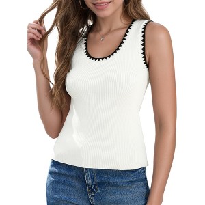 ATHLECHIC Women's Knit Summer Scoop Neck Color Block Sleeveless Slim Fitted Cami Tank Tops - 1 of 4