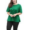 Agnes Orinda Women's Plus Size Twisted Knot Front Ruffles HemCrew Neck Short Sleeves Solid Summer Casual Peplum Blouses - 4 of 4