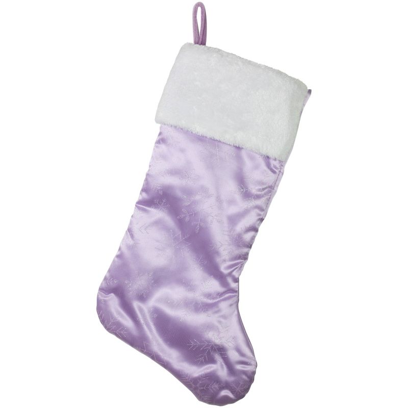 Northlight 20" Purple and White Glittered Snowflake Christmas Stocking with Cuff, 1 of 7