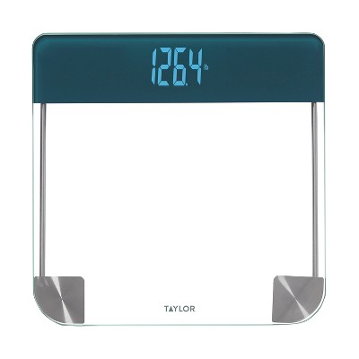 Taylor 12.2" Cyan Blue Glass Digital Bathroom Scale with Stainless Steel Accents