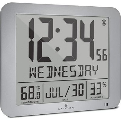 Marathon Slim Atomic Sleek And Stylish Wall Clock with Full Calendar Display, Temperature & Humidity