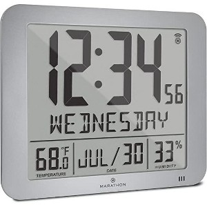 Marathon Slim Atomic Sleek And Stylish Wall Clock with Full Calendar Display, Temperature & Humidity - 1 of 4
