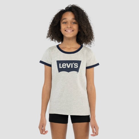 Levi's® Girls' Short Sleeve Oversized Batwing Graphic T-shirt - Gray S :  Target