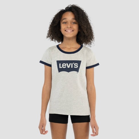 Levi s Girls Short Sleeve Oversized Batwing Graphic T Shirt Gray S