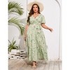 Womens Plus Size V Neck Wrap Maxi Dress High Waist Ruffle Summer Casual Dress with Belt - 2 of 4