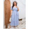 Garvee Women Plus Size V Neck Wrap Maxi Dress High Waist Ruffle Summer Casual Dress with Belt Short Sleeve - 2 of 4