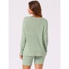 cheibear Women's Ribbed Knit Long Sleeved Top with Slim Biker Shorts Lounge Set - 4 of 4