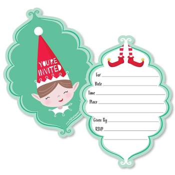 Big Dot of Happiness Elf Squad - Shaped Fill-in Invitations - Kids Elf Christmas and Birthday Party Invitation Cards with Envelopes - Set of 12