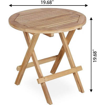 MaseiKar Round Teak Patio Folding Side Table, Weatherproof Lightweight Picnic Table for Beach RV Balcony
