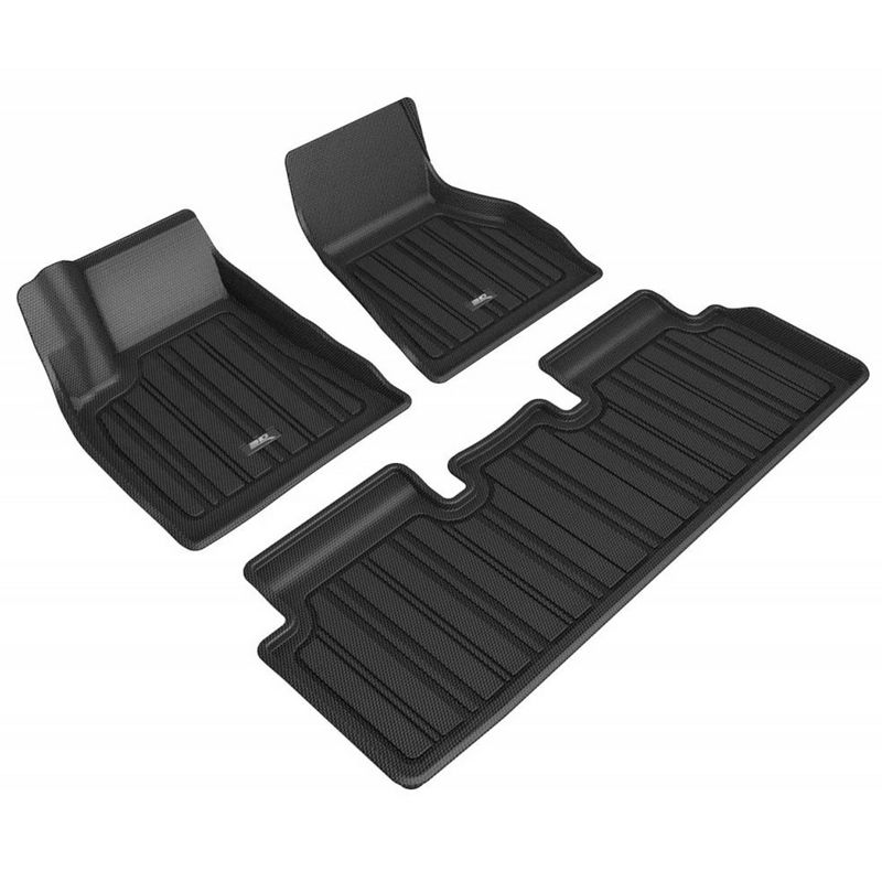 3D MAXpider Elitect Series Nylon Custom Fit All Weather Protective Car Floor Mat Liner Set, 2020-21 Tesla Model S, Complete Front and Back Row, Black, 1 of 5