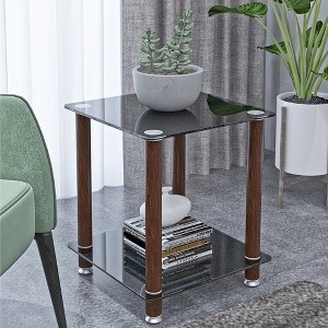 Living Room End Table, Glass Coffee Table With Metal Tube, Smooth Top, Open Lower Storage Shelf Modern 2-Tier Square Sofa Table - 1 of 4