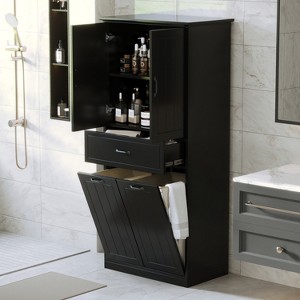 TiramisuBest Bathroom Storage Cabinet with Two Laundry Baskets, Storage Cabinet with Doors and Drawer for Home, Black - 1 of 4