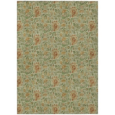 Green Copper And Sage Floral Washable Indoor Outdoor Area Rug