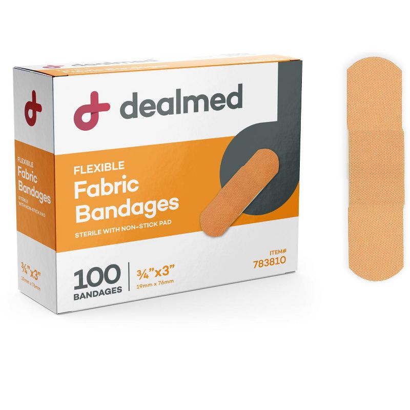 Dealmed 3/4" x 3" Fabric Adhesive Bandages with Non-Stick Pad, Latex Free Wound Care, 1 of 5