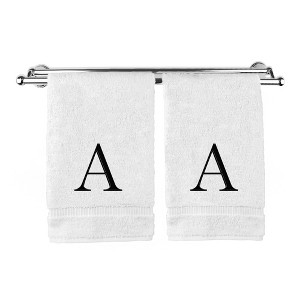 BC BARE COTTON Monogrammed Hand Towel, 100% Turkish Cotton - Set of 2 - White - Black Block - 1 of 1