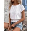 Women's Blouse Eyelet Embroidered Smocked Waist Short Sleeve Blouse Casual Crew Neck Summer Top - 2 of 3