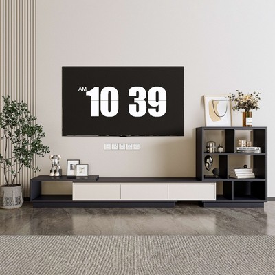 ATJafurn 118'' Media Console Extendable TV Stand for TVs up to 100'' with Bookcases and Display Shelves