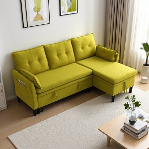 78.35" Cotton-Linen L-Shaped Reversible Chaise Sectional Sofa with Storage, 5 Pillows - 1 of 4
