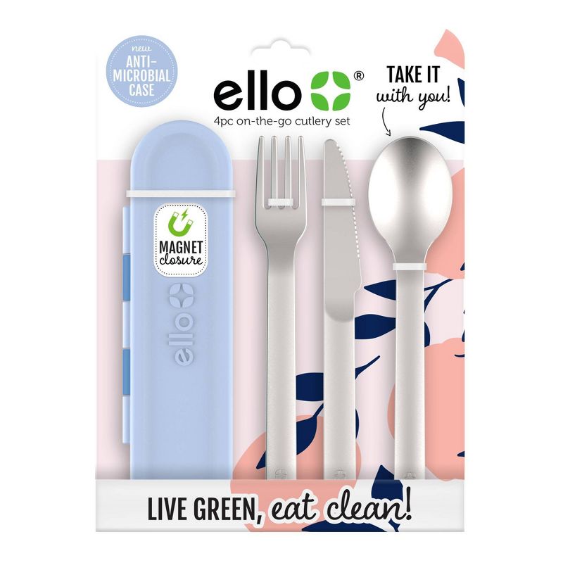 Ello On The Go Cutlery Set Silver/Blue, 1 of 4