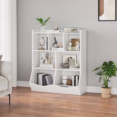 Kids Bookshelf and Toy Storage, 3-Tier Wooden Toy Storage Unit with Shelves and Compartments, Freestanding Kids Bookcase for Playroom, Bedroom