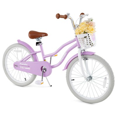 Safstar 20" Kids Bike with Height Adjustable Handlebar & Seat, Hand Brake & Coaster Brake, Removable Basket & Bell, Bike for 8+ Years Old, Purple