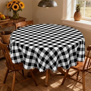 LOVEVOOK Checkered Tablecloth Rectangle Washable Round Buffalo Plaid Table Cloth Table Cover for Picnic Kitchen Dining Room, Black and White - 1 of 4