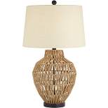 360 Lighting San Marcos Modern Coastal Table Lamp 27" Tall Natural Wicker Oatmeal Drum Shade for Bedroom Living Room Bedside Nightstand Office Kids