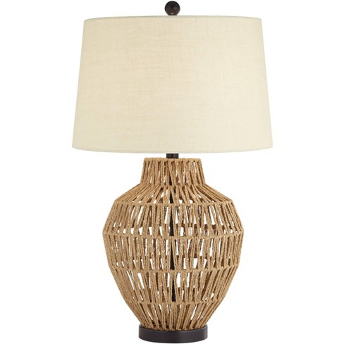 360 Lighting San Marcos Modern Coastal Table Lamp 27 Tall Natural Wicker Oatmeal Drum Shade For Bedroom Living Room Bedside Nightstand Office Kids Target