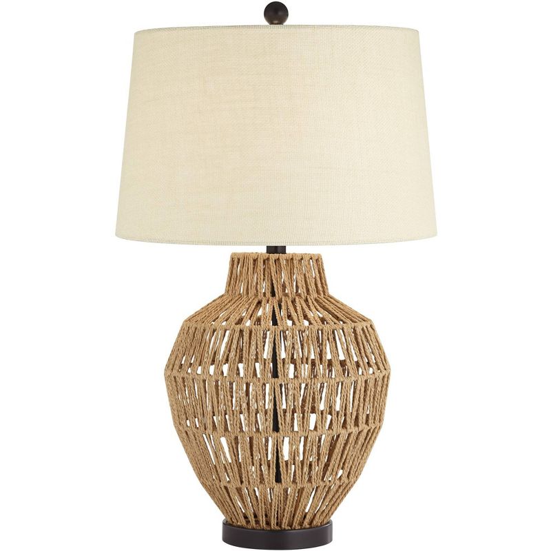 360 Lighting San Marcos Modern Coastal Table Lamp 27" Tall Natural Wicker Oatmeal Drum Shade for Bedroom Living Room Bedside Nightstand Office Kids, 1 of 10