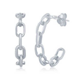 Bella Silver Sterling Silver 21mm Paperclip Hoop Earrings - Silver - 1 of 2