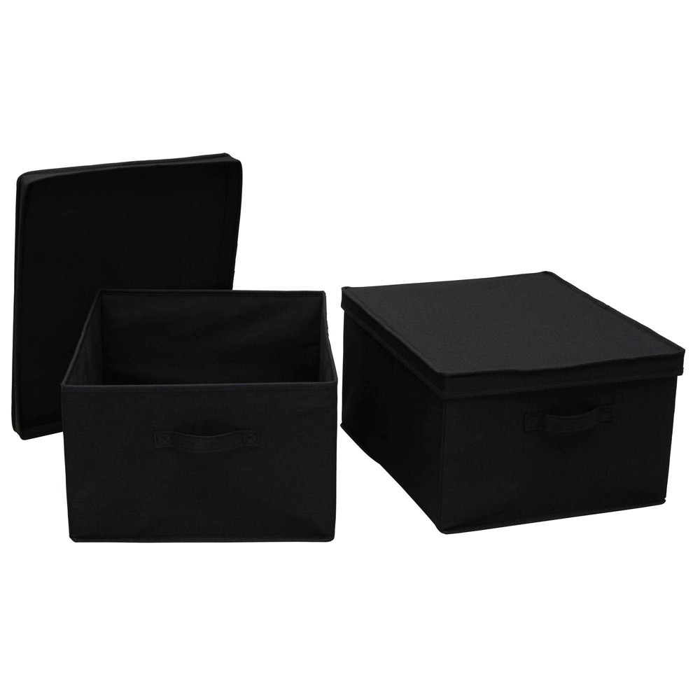 Photos - Clothes Drawer Organiser Household Essentials Set of 2 Jumbo Storage Boxes with Lids Black Linen