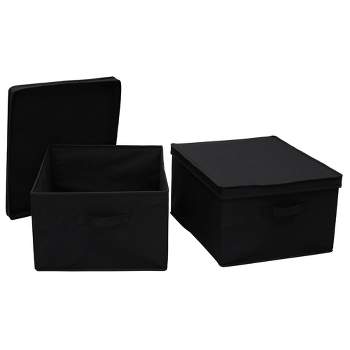 Household Essentials Set of 2 Jumbo Storage Boxes with Lids Black Linen
