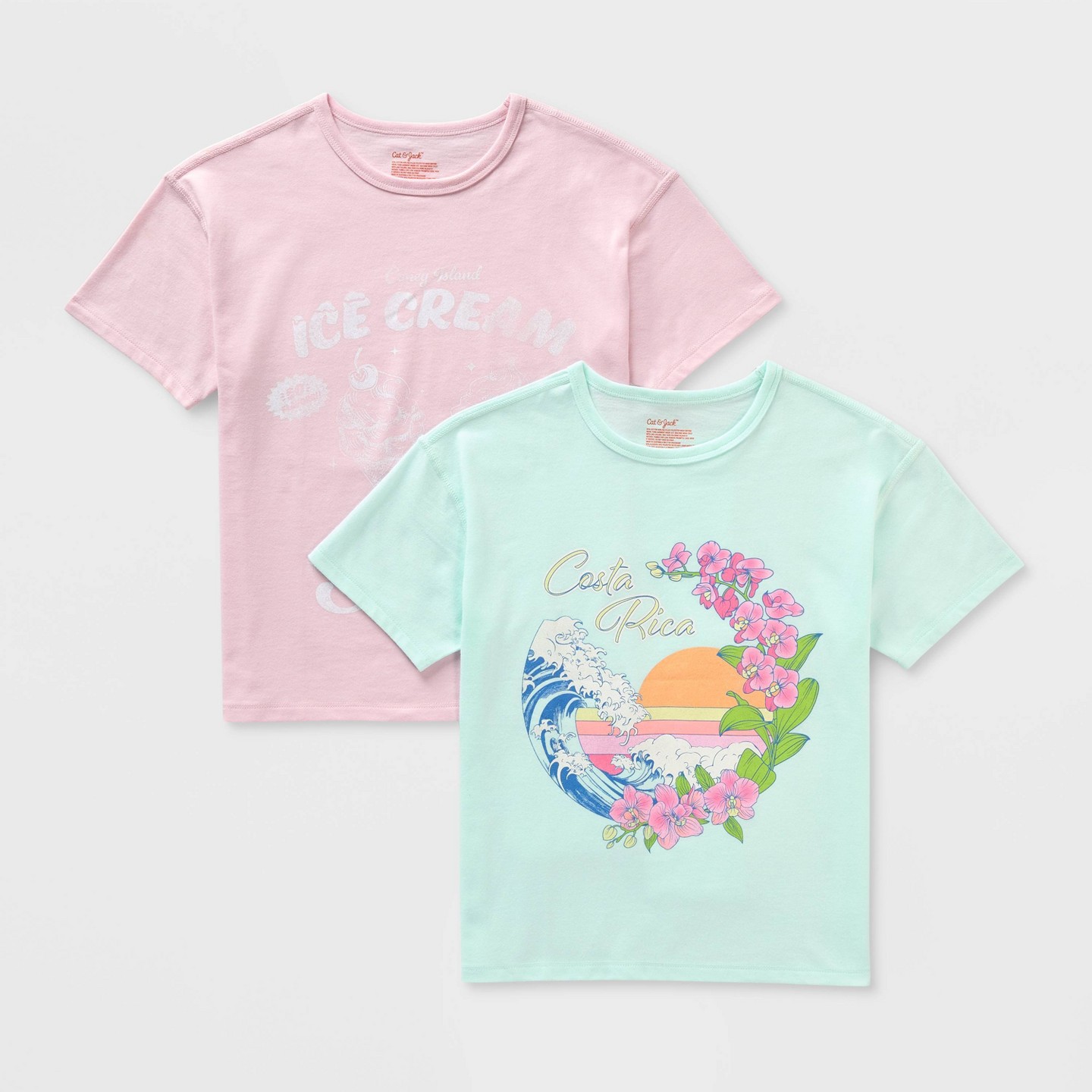 Детские футболки Cat & Jack 2pk Adaptive Short Sleeve Graphic, цвет: Мятный — фото 1