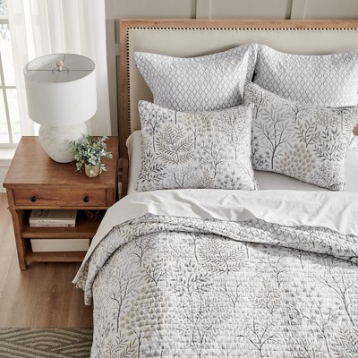 Gray Cotton Twin Reversible Quilt Set