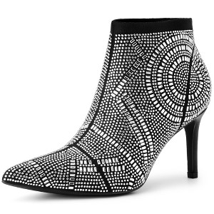 BLISSFUL STEP Pointed Toe Rhinestone Stiletto Heel Ankle Booties - 1 of 4
