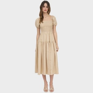 August Sky Women's Smocked Embroidered Floral Midi Dress - 1 of 4
