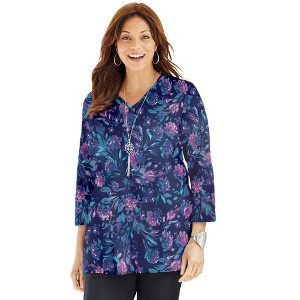 Catherines Women's Plus Size Easy Fit 3/4-Sleeve V-Neck Tunic - 1 of 4