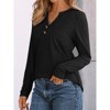 Women's 2025 Fall Long Sleeve Henley Top Dressy Casual V-Neck Blouse Trendy Loose Fit Button Up Shirts Cute T-Shirt - 3 of 4