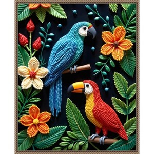 Amanti Art Parrot and Toucan In a Beaded Forest by Uma Gokhale Framed Canvas Wall Art - 1 of 4