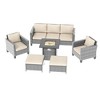 Sonkuki 6 Pieces Patio Sofa with Square Fire Pit Table and Ottomans, Wicker Conversation Couch,  Navy Blue Cushion - 2 of 4